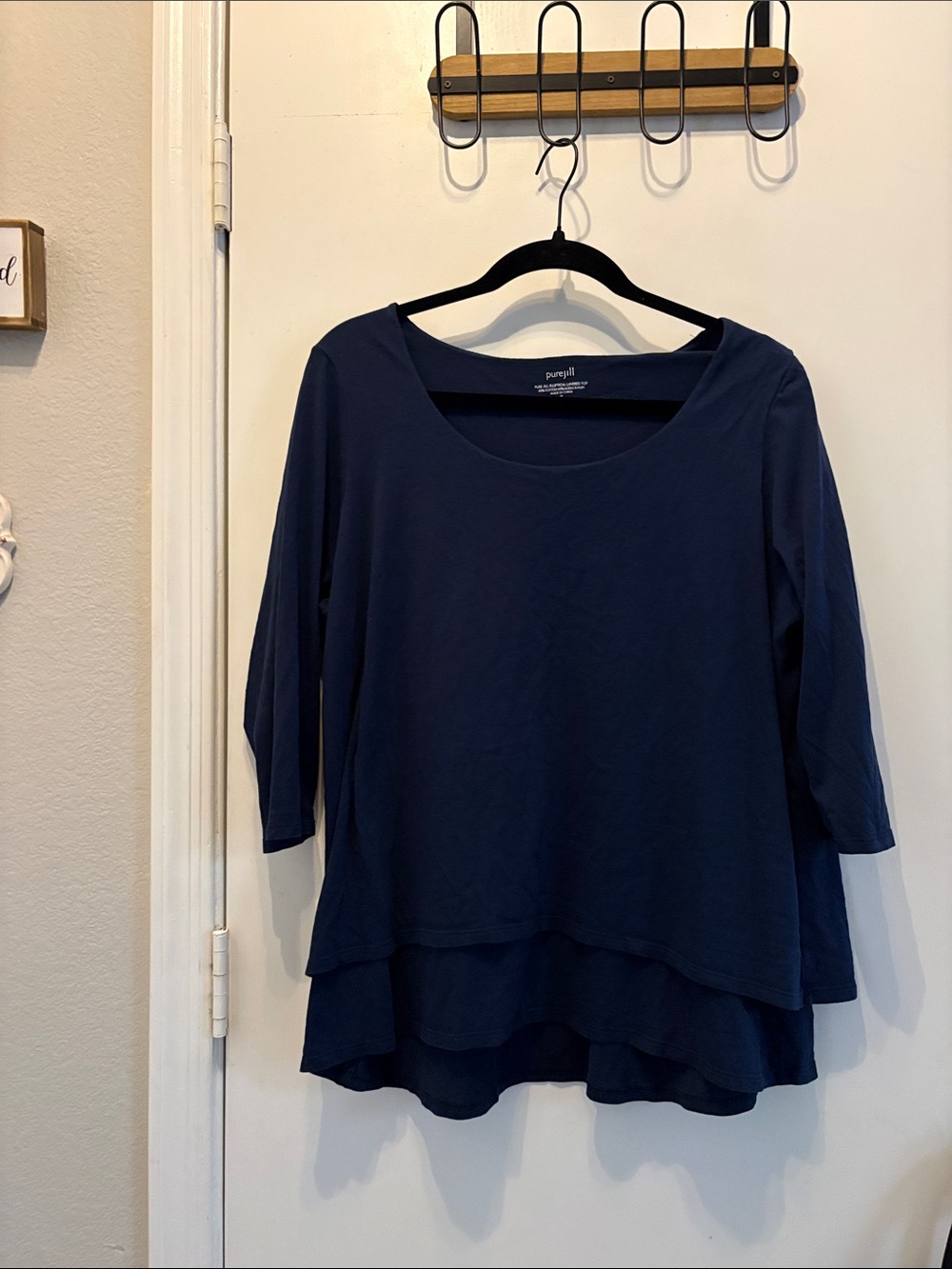 Pure Jill Navy Layered Scoop Neck Top Size XL Lagenlook